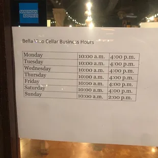 a list of hours