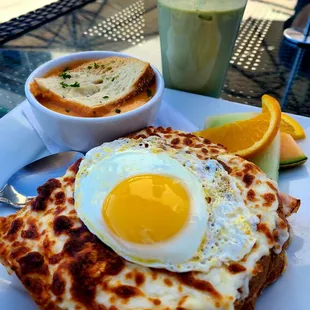 Croque Madame with Strawberry matcha