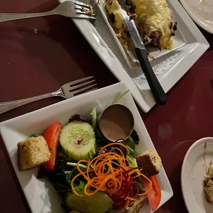 House salad and stuffed mushroom