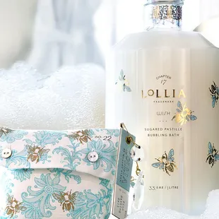 Lollia by Margo Elena.  Handcremes, perfumes, salt salts, bubble bath and shower gels.