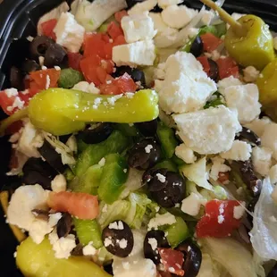 The Greek salad, looks great will be eating it tomorrow so I can tell my doctor later in the day that I am being good, eating my greens!