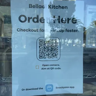 OR code at Belladi Kitchen in Oakland.