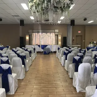 Ceremony area, the venue set this up for us and the moved all the chairs back to the tables while they served pina coladas and appetizers.