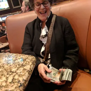 Mom cashing out her Superbowl winnings