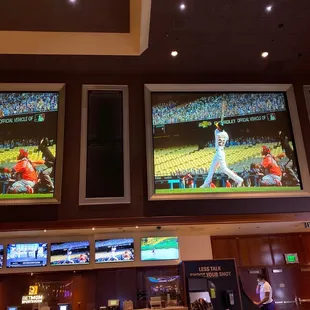 Not the place to watch your favorite games. The TVs are at a 4:3 ratio. Stretched vertical!!!  Plus must bet $200 to even get a free drink.