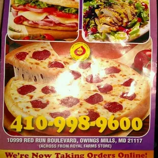 Menu front,  free Wi-Fi, online orders, etc