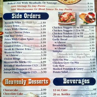 Pasta, sides, desserts