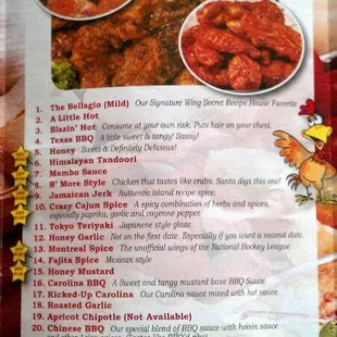 Menu wing flavors