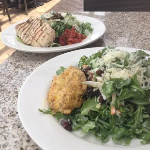 Goat cheese arugula salad and the chicken texas ceaser