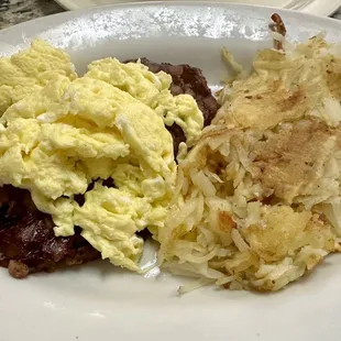 Corned hash, eggs and hash browns