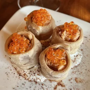 Salmon cannoli with fish roe