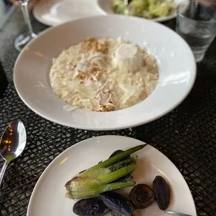 Fingerling Potatoes, Creamy Polenta with Goat Cheese Panna Cotta