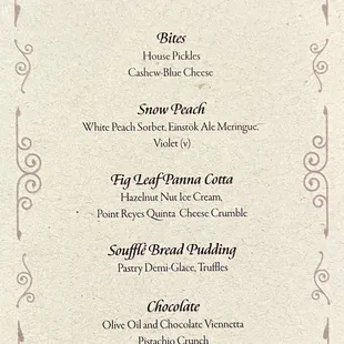 Tasting menu for July 2023