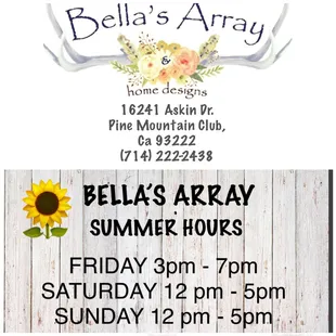 Summer hours, we&apos;re available by appointment as well!