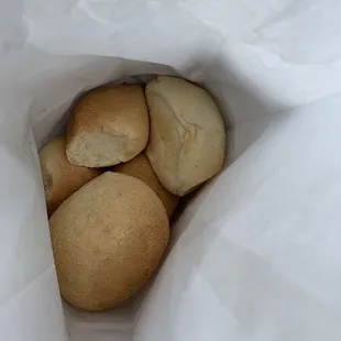 a bag of bread rolls