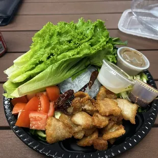 Lettuce wrap platter with fried pork belly