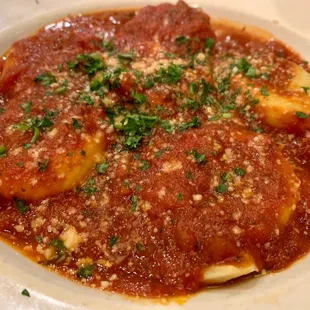 Meat filled ravioli. It comes with either a salad or soup!