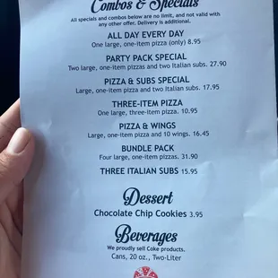 Specials menu