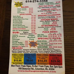 the menu for the restaurant