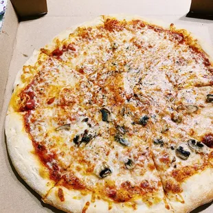 Large pizza half cheese half mushroom