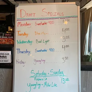 Draft specials as of today. Check for changes.