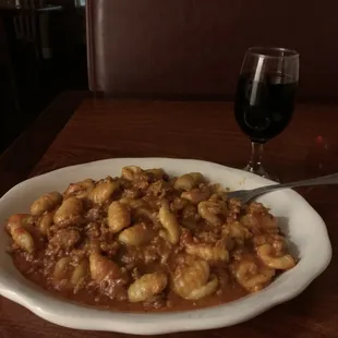 One of our dinner specials--Gnocchi with our homemade meat sauce!! A favorite