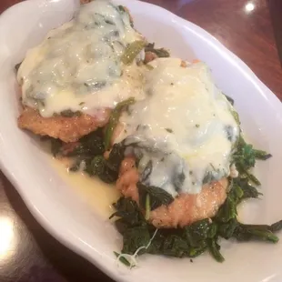 Chicken Florentine special. Chicken francaise style with provolone &amp; sautéed spinach - Very good!!