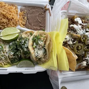 Taco plate and Bella nachos