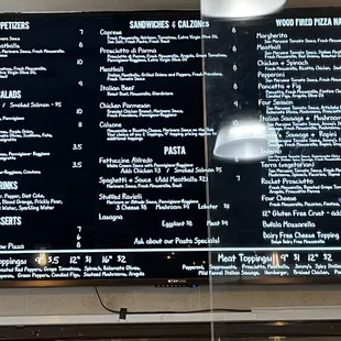 a menu on the wall