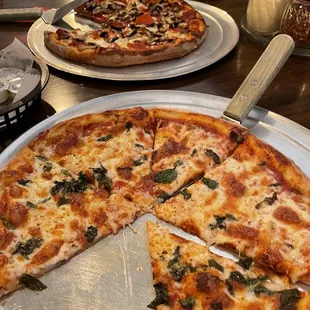 Neapolitan Style Pizza with Cheese and Basil and a Mushroom and Pepperoni Pizza!