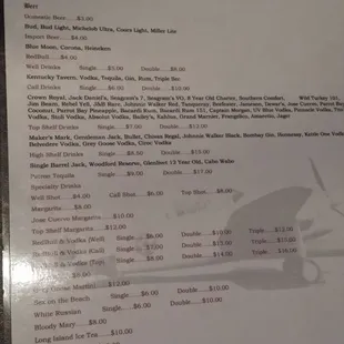 Drink menu