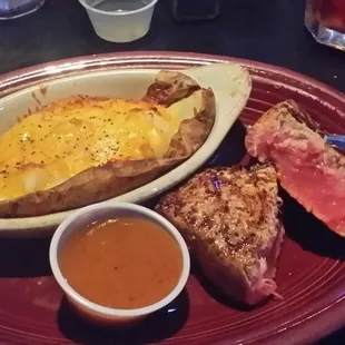 Tuna (blackened and medium rare) with twice baked potato