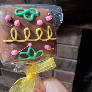 Rice Krispy Treat dipped in peanut butter and chocolate. Oh so good.