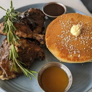 Jerk chicken and pancakes