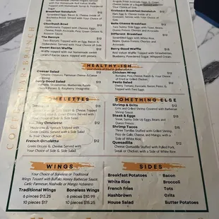 the menu of the restaurant