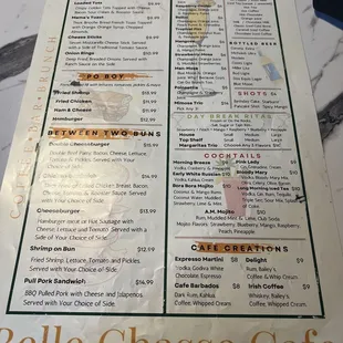 the menu of the restaurant