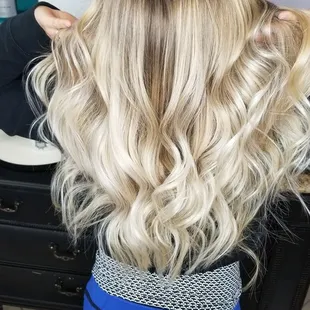 Bright Blonde Balayage by Katie