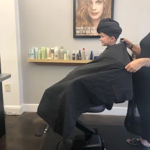 My Little after her shampoo and scalp massage.