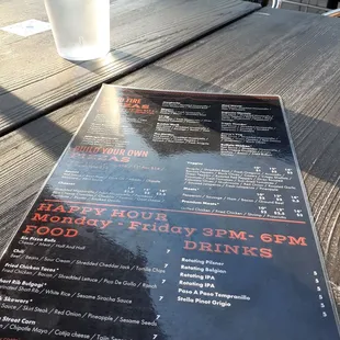 Menu with a thirsty glass of water.