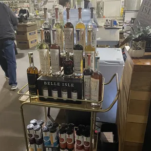 bottles of liquor on a cart