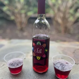 a bottle of wine and two glasses of wine