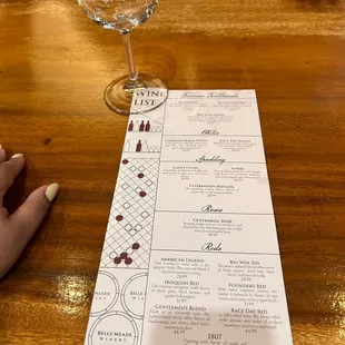 Wine tasting menu