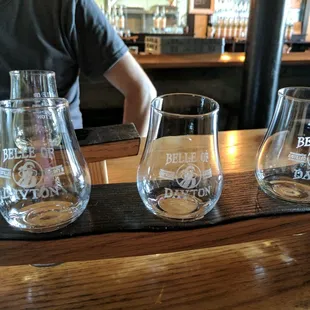 a flight of wine glasses