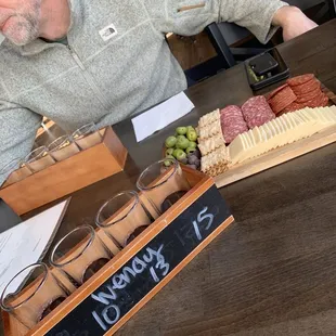 Wine flight and charcuterie board