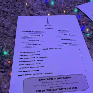 the menu for the restaurant