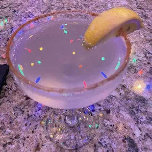 Luna Azul Sidecar with a cayenne sugar rim