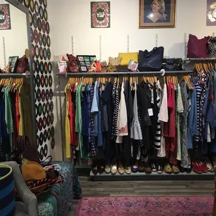 record wall, clothing, shoes &amp; bags.