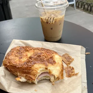 Ham and cheese croissant / vanilla oat milk latte