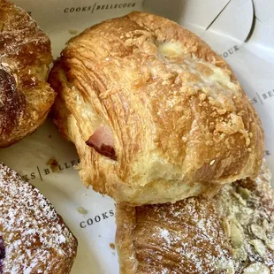 Ham and cheese croissant (our fav! The best), Almond croissant, kouign amann, strawberry danish