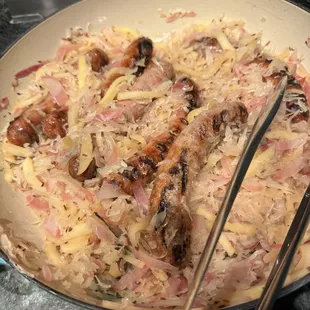 Brats in apple sauerkraut
